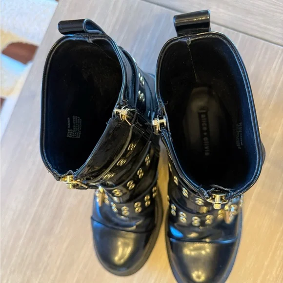 Alice + Olivia Black Moto Boots with Gold Buckles - Picture 4 of 7
